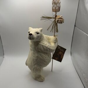 Bethany Lowe Designs Polar Bear Figurine with Pinecone Staff Christmas Folk Art
